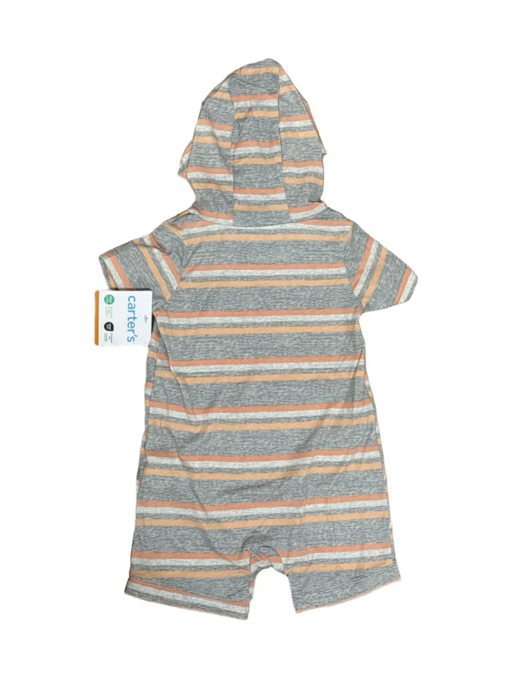 Carter's Gray Hooded Striped Baby Romper with Peach & Cream Accents